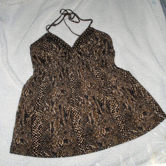Guess like new Organic African print backless top with hand beaded accents. - Picture 1 of 7